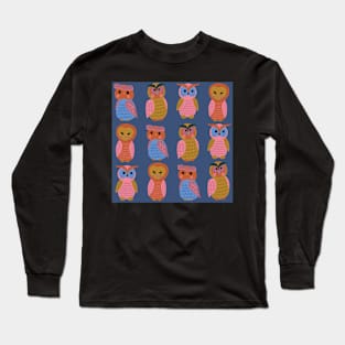 Cute-owls-pink-mauve-mustard-orange-blue-green Long Sleeve T-Shirt